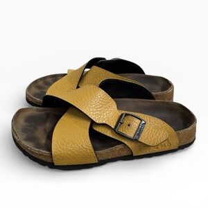 Birkenstock Birki’s Dijon Crossover Sandals Yellow Tan Leather Size 5 EU 36